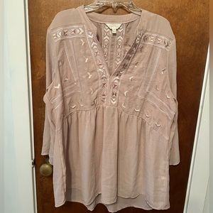 Size Large embroidered soft pink blouse